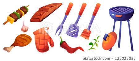 BBQ picnic food and equipment set BBQ picnic food and equipment set 123025085