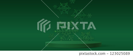 Green winter scene with circular podium display 123025089