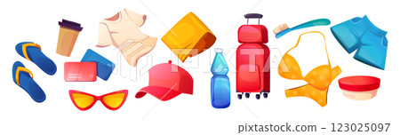 Beach vacation voyage stuff cartoon set Beach vacation voyage stuff cartoon set 123025097