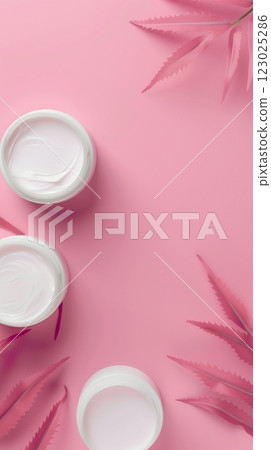 Top of view white cream jar container skincare makeup treatment story background 123025286