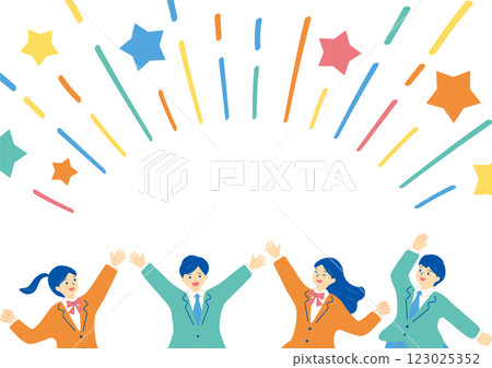 穿著校服的學生們興奮不已 123025352