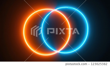 Dynamic overlap of blue and orange circles in abstract digital art vibrant background visual concept 123025382
