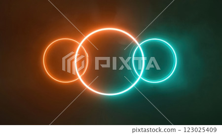 Abstract visualization dynamic neon circles in a dark futuristic art concept 123025409
