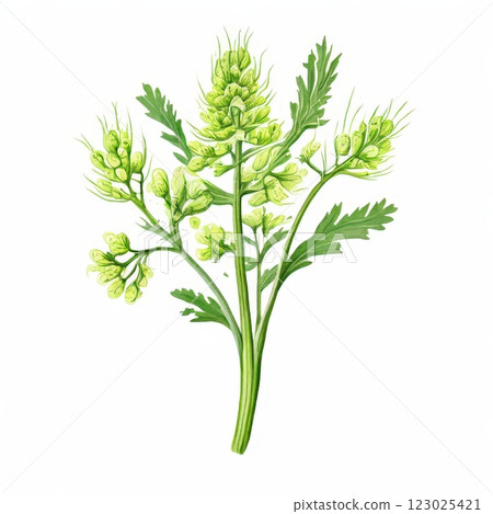 the AI Image Generator, Detailed Botanical Illustration of a Fresh Green Plant 123025421