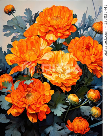 the AI Image Generator, Bright Orange Flowers Blooming Against a Clear Sky 123025443