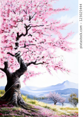 the AI Image Generator, Serene Landscape with Blooming Cherry Tree a 123025444