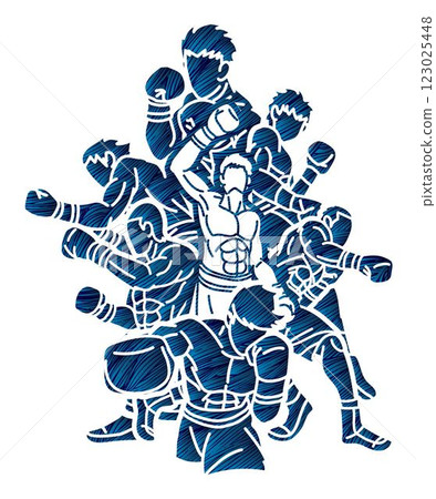 Silhouette Group of Boxer Fighter Boxing Sport Mix Kickboxing Action Muay Thai Cartoon Graphic Vector Silhouette Group of Boxer Fighter Boxing Sport Mix Kickboxing Action Muay Thai Cartoon Graphic Vector 123025448