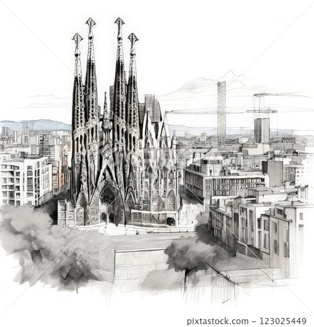 the AI Image Generator, Pencil Sketch of Iconic Basilica Overlooking Cityscape the AI Image Generator, Pencil Sketch of Iconic Basilica Overlooking Cityscape 123025449