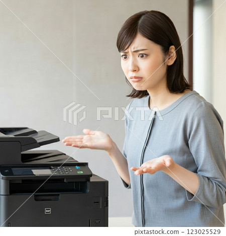 Woman confused by copy machine trouble 123025529