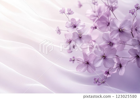 Delicate purple flowers on soft fabric nature floral photography calm ambiance close-up serenity 123025580