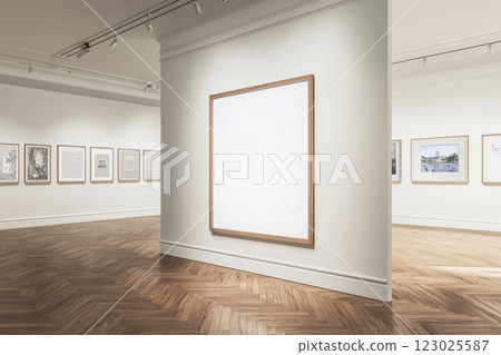 Art exhibition curated space gallery visual art modern environment aesthetic perspective 123025587