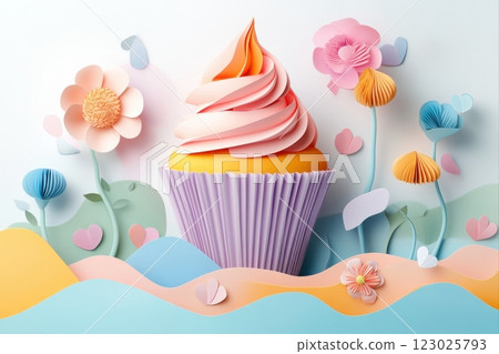 Whimsical treats colorful cupcake photography in a charming garden setting 123025793