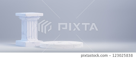 Elegant marble column and circular podium 123025838