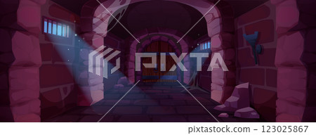 Dark medieval stone corridor 123025867
