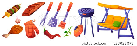 BBQ and grill cartoon set 123025875