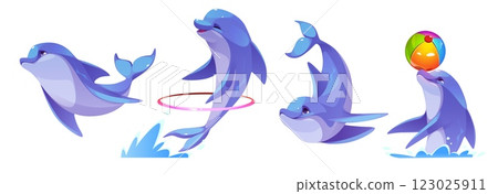 Cute dolphin character set Cute dolphin character set 123025911