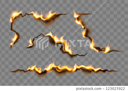 Rip burnt paper edge effect. Fire texture border 123025922