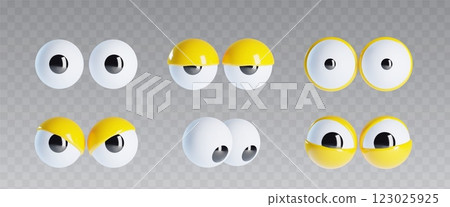 3d yellow doll googly eyes for cartoon isolated 123025925