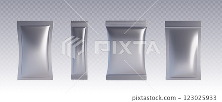 Pouch bag mockup set in silver metallic color 123025933