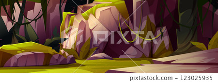 Dark cave entrance in tropical jungle 123025935