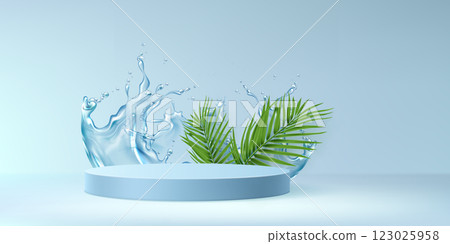 Promotion scene with podium and water splash 123025958