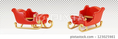 3D Santa sleigh set on transparent background 123025981