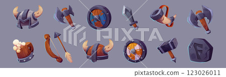 Viking game icons set isolated on background 123026011