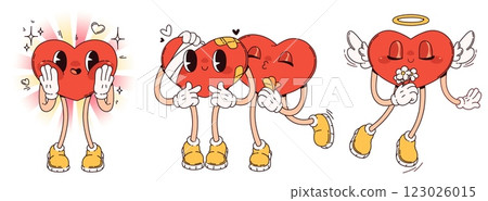 Expressive red groovy heart characters 123026015
