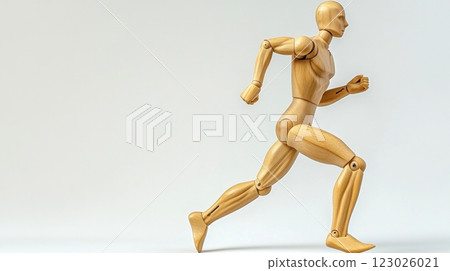 3d model of running wooden figure minimalist studio ambiance and motion concept 123026021