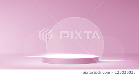 Luxury pink platform with circular glass elements. 123026023