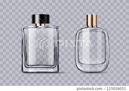 Perfume glass bottles set on transparent 123026031