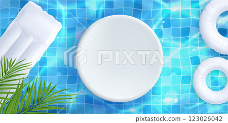 Pool podium scene with white circular platform 123026042