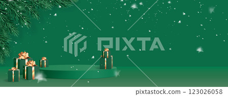 Green Christmas scene with circular podium 123026058