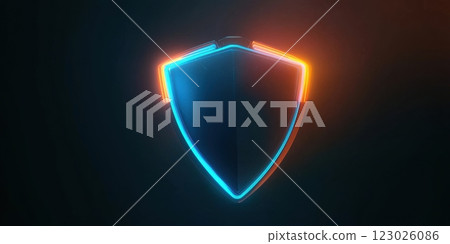 Cybersecurity concept dynamic neon shield animation in modern digital graphics 123026086