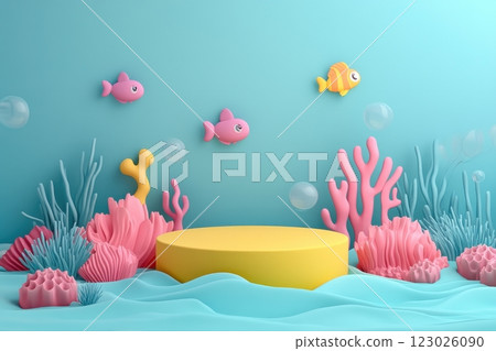 Vibrant underwater adventure colorful fish and coral in a playful 3d ocean environment 123026090