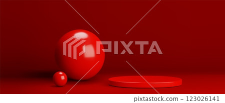 Red luxury composition with spheres and platform Red luxury composition with spheres and platform 123026141