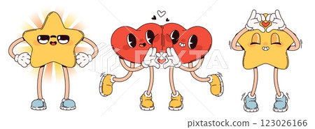 Groovy heart and star retro character illustration 123026166