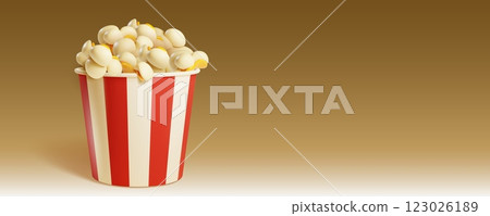 Fresh popcorn served in striped container 123026189