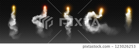 Rocket launch smoke with white exhaust trail 123026253