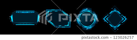 Futuristic glowing frames in neon blue set 123026257
