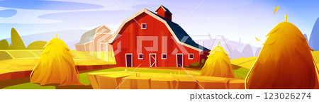 Red barn in autumn rural landscape 123026274