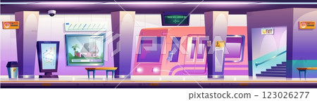 Subway station with platform and train 123026277