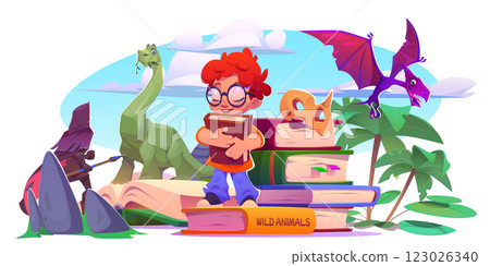 Kid read open magic adventure fairy tale book 123026340