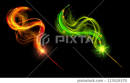 Magic wands set isolated on black background Magic wands set isolated on black background 123026370