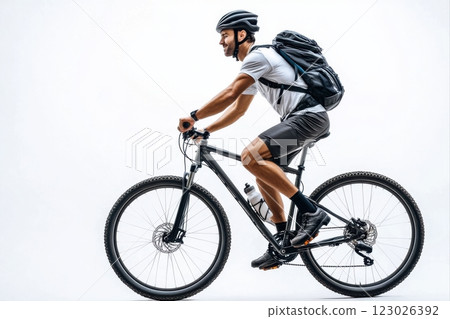 Athletic cyclist riding mountain bike studio setting action photography dynamic environment side view adventure concept Athletic cyclist riding mountain bike studio setting action photography dynamic environment side view adventure concept 123026392