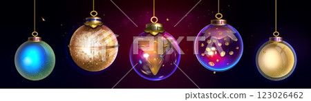 Christmas glass balls set isolated on black 123026462