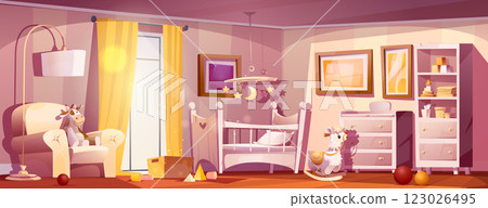 Cozy beige newborn nursery room interior Cozy beige newborn nursery room interior 123026495