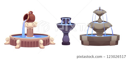 Cartoon fountain collection with varied designs 123026517