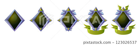 Green game level badges set isolated on white 123026537