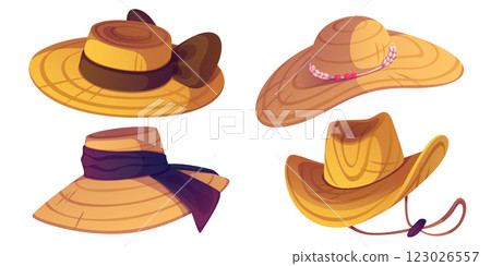 Cartoon set of straw headwear 123026557